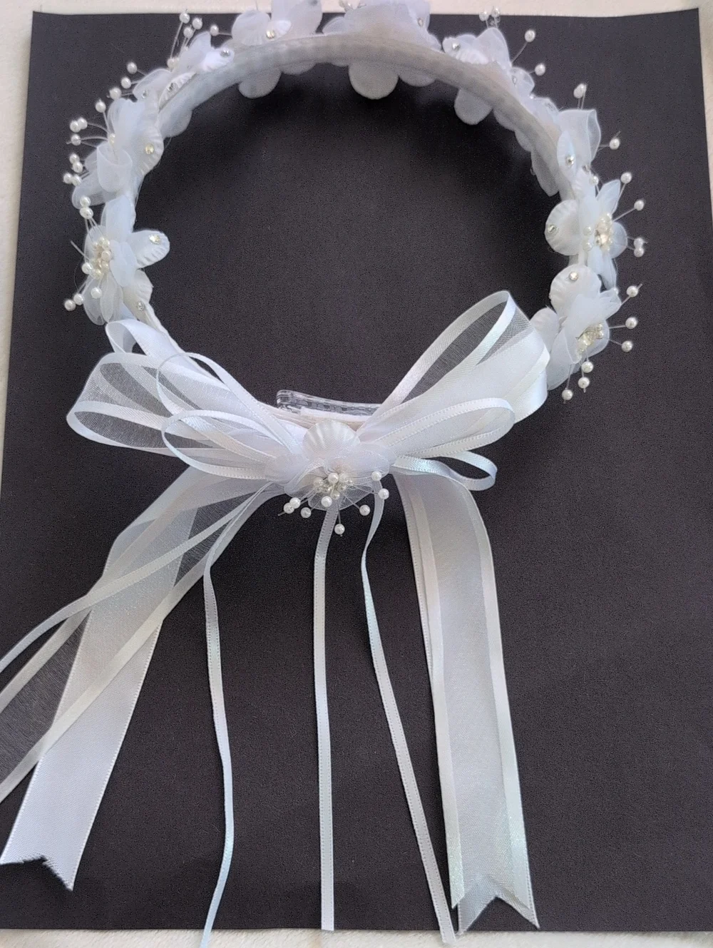 White First Communion Floral Headband Flower Girl Head Crown